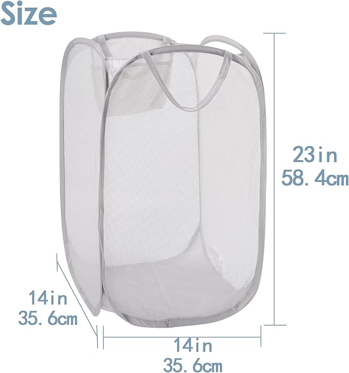 Foldable Pop Up Laundry Hamper – Set of 2 Collapsible Mesh Baskets with Handles for Kids, Baby, Dorm or Travel, Dual-Use Laundry Organizers for Clothes, Toys, Storage – Gray