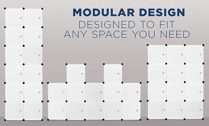 Work-It! Cube Storage Organizer - 12 Cubes | Stackable Portable Closet Organizer Shelves, Modular Cabinet with Doors and Hammer, Translucent White, 56" W x 42" H x 14" D