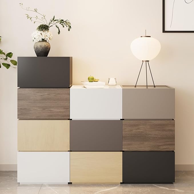 Svimi Modular Stackable Drawers, Modern Nightstand Modular Storage Bins - Storage Cabinet, Bedside Table, Sofa End Table for Living Room Hallway Entryway Oak Small Set 1