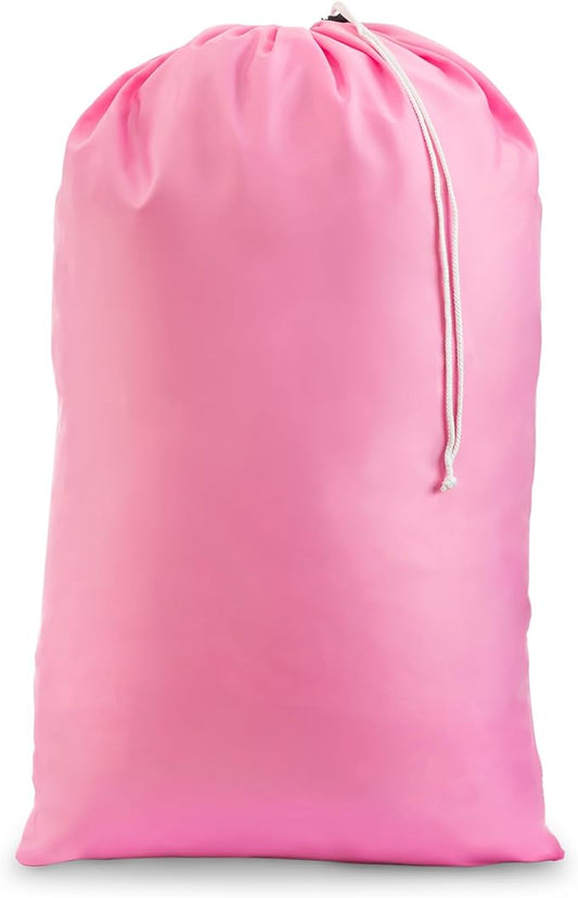 Nylon XL Laundry Bag - Locking Drawstring Closure and Machine Washable. These Large Bags will Fit a Laundry Basket or Hamper and Strong Enough to Carry up to Three Loads of Clothes (Pink 22" x 32")