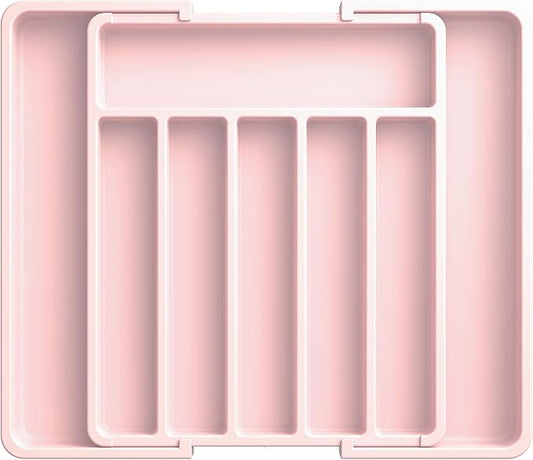 Aujen Silverware Organizer - Expandable Kitchen Drawer Organizer, Adjustable Utensil Organizer, Cutlery Tray for Forks, Knives, Multipurpose Kitchen Organizers and Storage Solution, Pink, Large