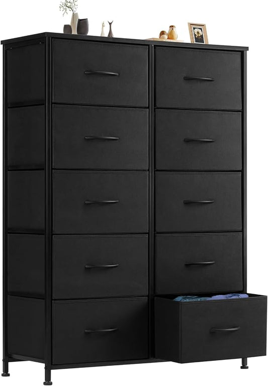 OLIXIS 10 Drawers Storage Organizers Units, Closet Organizers and Storage for Clothes, Fabric Storage Drawer for Living Room, Chest of Dresser in 31.49" D x 11.8" W x 45.78" H, Black