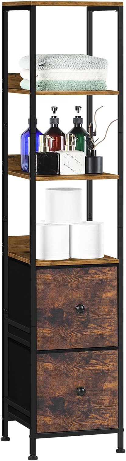 Tall Bathroom Cabinet, Narrow Storage Cabinet with Drawers Tall Slim Floor Cabinet, Bathroom Organizers and Storage for Small Space, Living Room and Bedroom, Brown