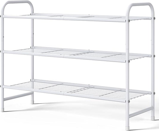 Kitsure Shoe Rack - Stainless Steel Shoe Organizer, Sturdy Shoe Rack for Closet and Front Door Entrance, Free Standing Shoe Shelf, Closet Organizers and Storage, 25.6" Wide - 3 Tier, White