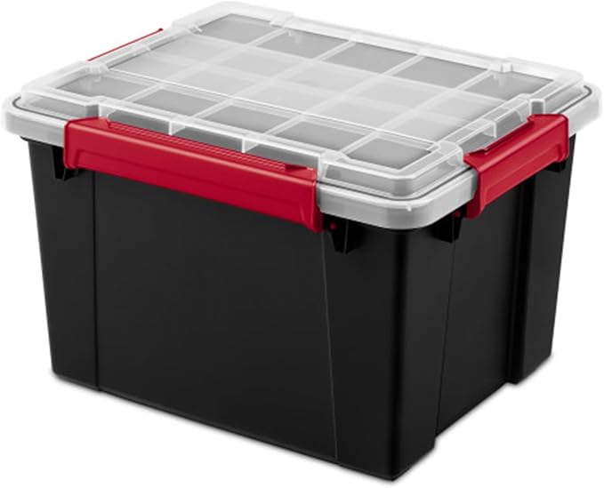 Sterilite 16 Pack Gasket Box, Stackable Plastic 8.5 Gallon Storage Container with Lids, Black - Waterproof and Dustproof Tote for Home Organization