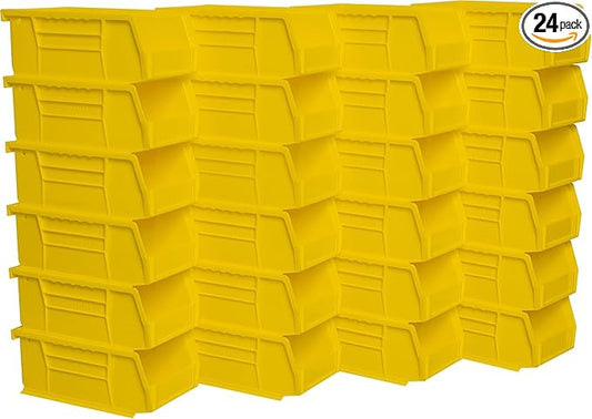Akro-Mils 30220 AkroBins Plastic Storage Bins, Space-Saving Stackable Bins for Garage, Pantry, Craft Organization, 7" x 4" x 3", Yellow, 24-Pack