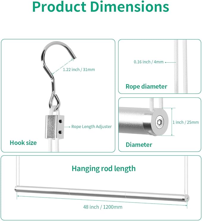 BaiNong Adjustable Closet Hanging Rod Heavy Duty 48'' Silver (Silver, 48 Inch)