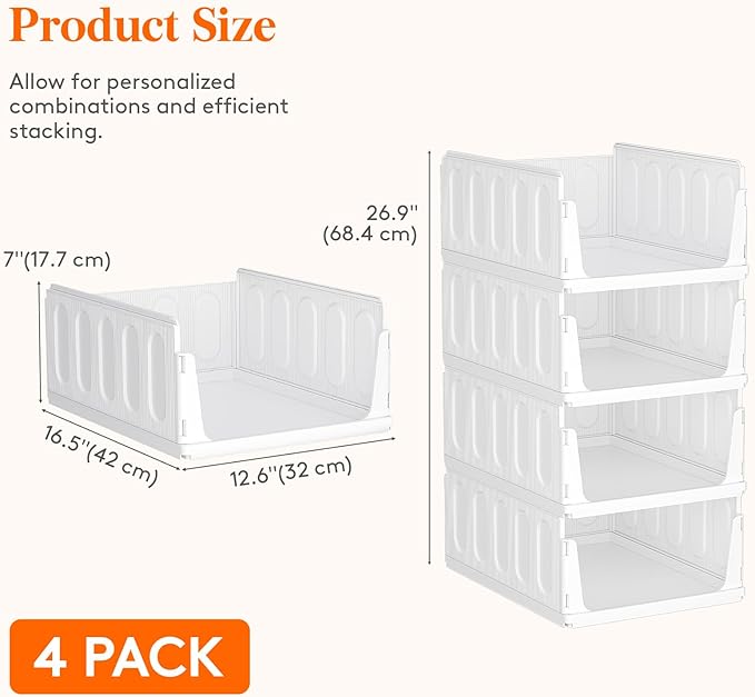 Lifewit 12 Pack Stackable Closet Organizers and Storage Basket for Clothes, Plastic Sweater Storage Bins for Wardrobe, Multifunctional Pants Organizer for RV, Pantry, Kitchen, Dorm, 32 cm/12.6 inch(L)