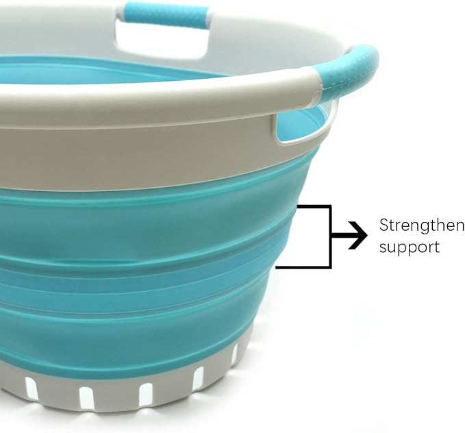 SAMMART 36L (9.5 gallon) Collapsible 3 Handled Plastic Laundry Basket-Foldable Pop Up Storage Container/Organizer-Space Saving Basket (3 handled Oval, Grey/Bright Blue)
