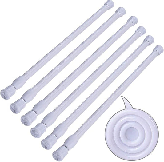SIQUK 6 Pack Cupboard Bars Adjustable Spring Tension Rods White Refrigerator Bar Extendable Rod for DIY Projects, 15.7 to 28 Inches