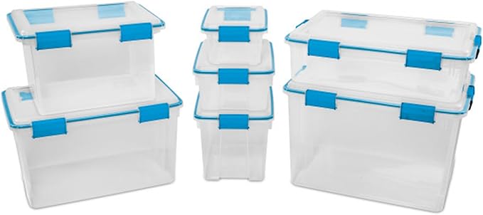Sterilite Gasket Box, Stackable Storage Bin with Latching Lid, 7.5 Quart, 6 Pack