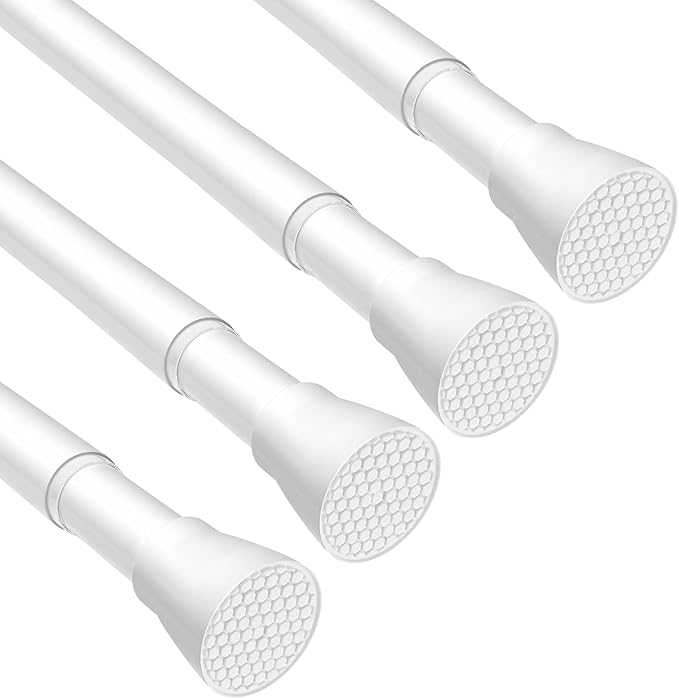 Tension Curtain Rod White Tension Rod 28 To 48 Inch Spring Curtain Rod Non Slip Tension Rods 4PCS For Windows No Drilling Adjustable Tension Rods of Curtain Window Closet Kitchen Wardrobe