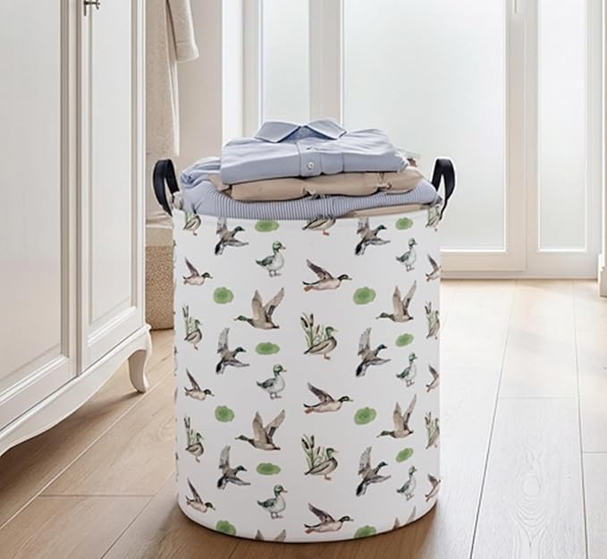 Essme Kids Laundry Basket,Duck Hamper Collapsible Waterproof Storage Bin for Home Decor,Gift Baskets(Green Duck)