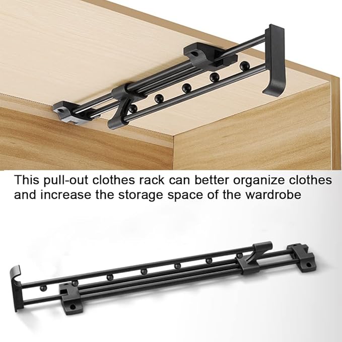 Heavy Duty Extendable Pull Out Closet Rod - Sliding Wardrobe Closet Rod for Increased Storage Space - Hanging Rod Ideal for Clothes, Towels and More - Neat Closet Storage (16.2 inch)