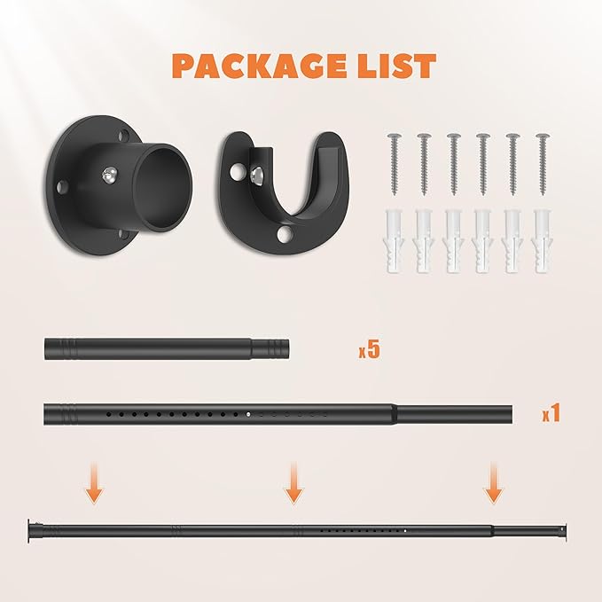Closet Rod 50-87 Inches, Adjustable Heavy Duty Metal Black Closet Rods for Hanging Clothes 1.3 Inches Diameter for Wardrobes Laundry