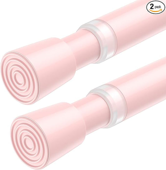 AIZESI 2 Pack Tension Curtain Rod for Windows 26.5 to 36 inch, Adjustable Expandable Pressure Spring Curtain Rod No Drilling, Pink Curtain Rod for Bedroom Doorway Closet Door