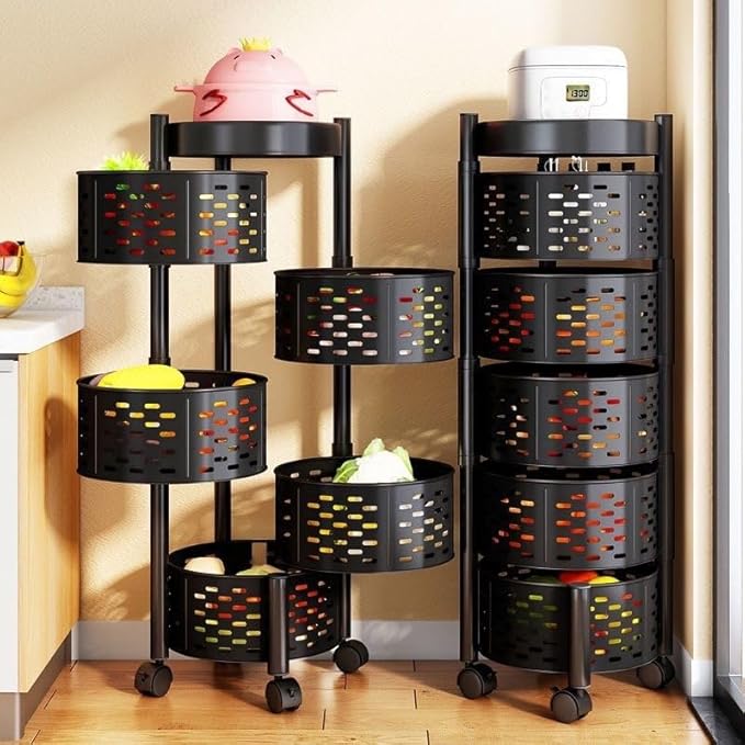 SKYMART 5 -Tier Kitchen Storage Rack – Heavy-Duty Carbon Steel Organizer Shelf | Freestanding Multipurpose Rack for Pantry, Countertop & Home Use | Space-Saving Design | Available in Black & White