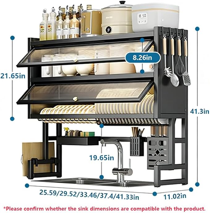 Over The Sink Dish Drying Rack, Piano Lacquer, Thickened Steel Pipe, Over Sink Dish Drying Rack, Over Sink Rack, for Dishes, Glasses, Bowls, Cutlery Black 41.33in (Extra Large)
