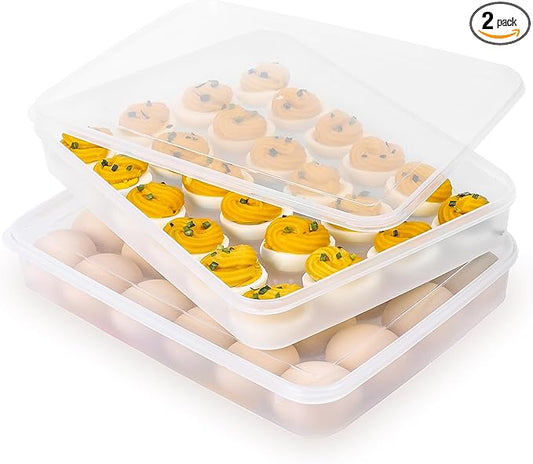 Deviled Egg Containers with Lid, (Set of 2), Stackable Deviled Egg Carrier for 48 Eggs, Clear Egg Holder for Fridge with Lid, Portable Plastic Deviled Egg Tray for Party, Easter Eggs Tray