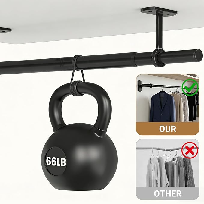 Closet Rods for Hanging Clothes Ceiling or Wall Mounted, 17-95 Inch Closet Rod Heavy-Duty Stepless Telescopic Clothes Hanging Rod for Closet Kitchen Laundry Room Living Room Balcony (Black)