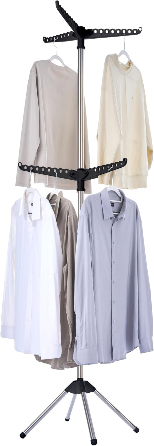CASAMAYA Clothes Drying Rack Foldable, 74.8 inch 2 Tier Laundry Drying Rack with Rotating Clothes Rail for 54 Pieces of Clothes, Space Saving, Indoor, Stainless Steel, Black and Silver CDR002B01