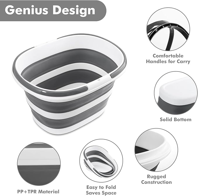 Collapsible Mop Bucket with Handles 4.2 Gallon Foldable Tub for Cleaning Large Silicone Pop Up Buckets Portable Collapse Camping Car Wash Basket for Space-Saving Storage