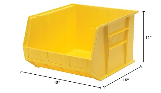 QUANTUM STORAGE SYSTEMS K-QUS270YL-1 Stack and Hang Plastic Bin Storage Container, 18 inch x 16 inch x 11 inch, Yellow