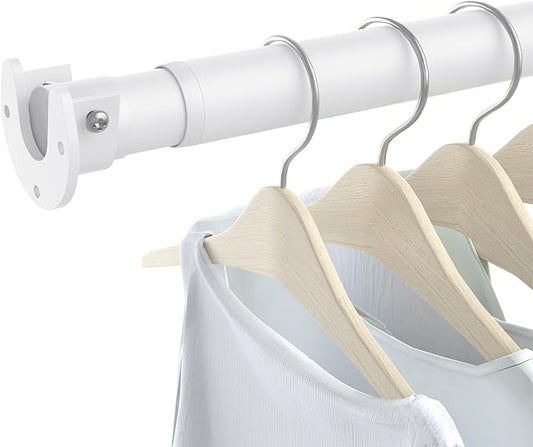 Closet Rods for Hanging Clothes, 17 to 28 Inch Heavy Duty Stepless Adjustable Closet Hanging Rod, 1.3 Inch Diameter Metal Closet Rod for Wardrobes Laundry Bedroom RV, White