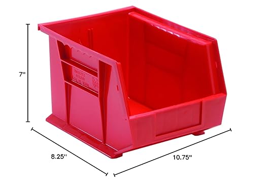 QUANTUM STORAGE SYSTEMS K-QUS239RD-4 4-Pack Ultra-Stack and Hang Bins, 10-3/4" x 8-1/4" x 7", Red