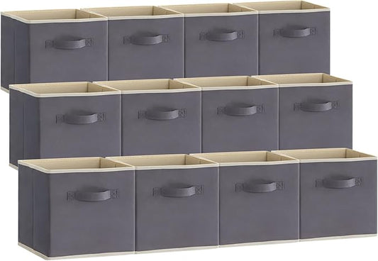 Lifewit Storage Cubes, Foldable Decorative Fabric Storage Baskets for Organizing Home Organizers with Handles for Shelves, Closet, 13 Inch Bins, 36L Gray, 12 Packs