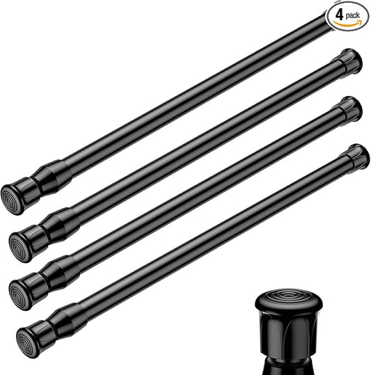 AIZESI 4PCS Black Tension Rods 17 to 28 inch, Adjustable Spring Tension Window Rods Short Tension Rod Expandable Pressure Rod for Window Closet