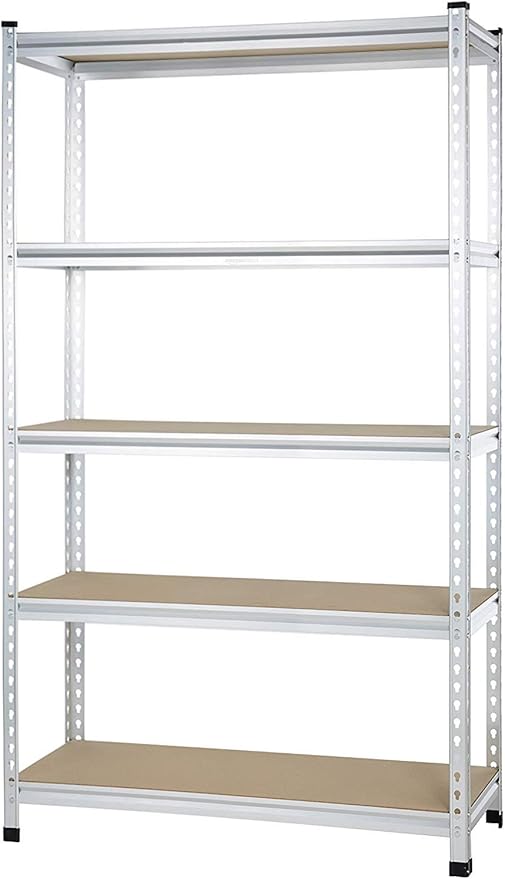 Amazon Basics 5-Tier Medium Duty Garage Shelving Unit, Sturdy Adjustable Storage Shelves, Easy to Assemble, 48" x 18" x 72", Aluminum