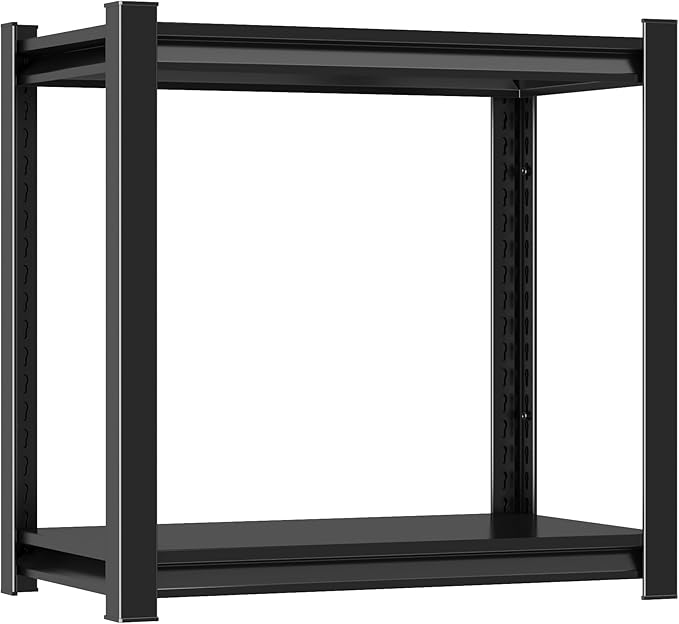 2 Tier Storage Shelves Small Shelves Metal Shelf Organizer Unit Adjustable Steel Shelving for Shop, Warehouse, Basement, Kitchen, Bedroom, Garage, Black, 15.75" W X 9.8" L X 22" H