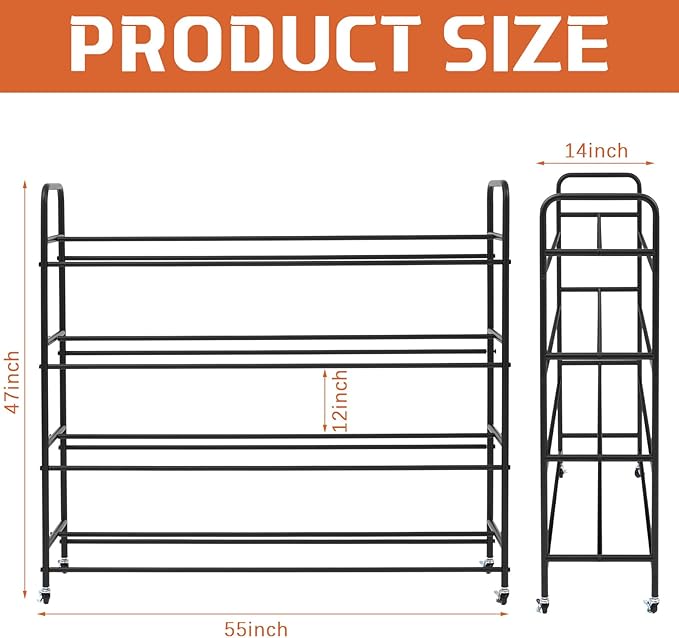 Colingmill Heavy Duty Basketball Rack with Wheels, Multi-Tier Rolling Ball Storage Cart, Sports Equipment Organizer for School, Gym, Club Shoot Training