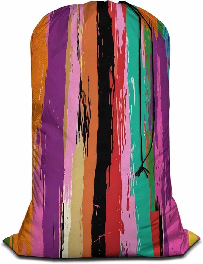 Swono Rainbow Colors Large Laundry Collapsible Laundry Bag Grunge Colorful Stripes Strokes Paint Splashes Foldable Laundry Hamper Bag