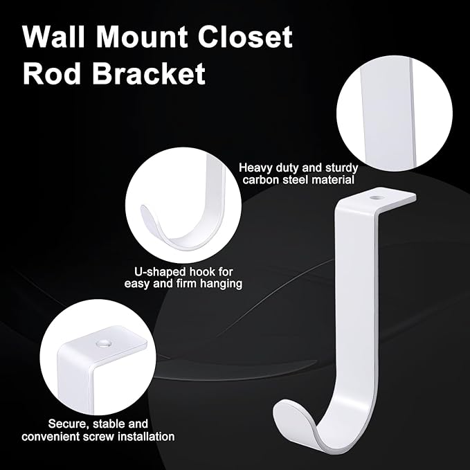 OwnMy 4PCS Closet Rod Brackets Heavy Duty 1 Inch to 1.5 Inch Round Closet Rod Holders, Wall Mount Closet Shelf Rod Pole Support Brackets Clothes Storage Hangers with Screws