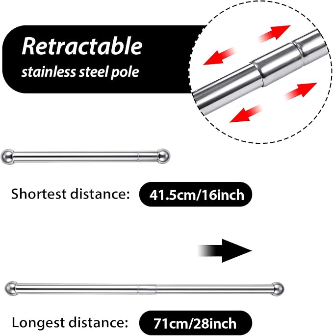 2 Pieces Hanging Closet Rod, Adjustable Width and Height, Clothes Hanging Bar Closet Organizer Rod Double Closet Rod Poles for Hanging Clothes Indoor Outdoor Closet Space-Saving (Stainless Steel)