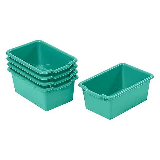 ECR4Kids Scoop Front Storage Bin, Multipurpose Organization, Emerald, 5-Piece