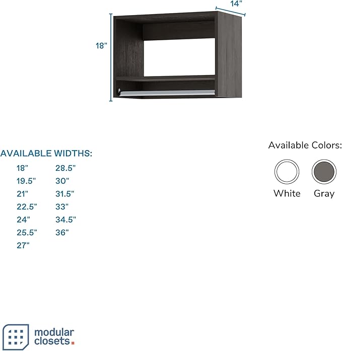 Tall Hanging Closet Unit - Modular Closet System For Hanging - Organizers And Storage Shelves (Grey, 34.5 inches Wide)