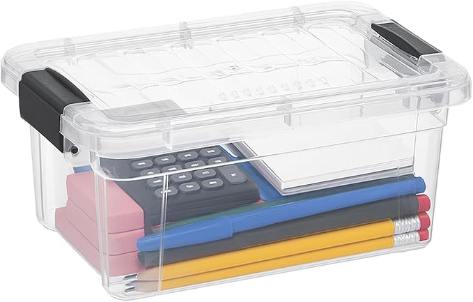 Superio Clear Storage Box with Lid, 3.4 Quart Plastic Container Bins for Organizing, Stackable Crates, BPA Free, Non Toxic, Odor Free, Organizers for Home, Office, School, and Dorm