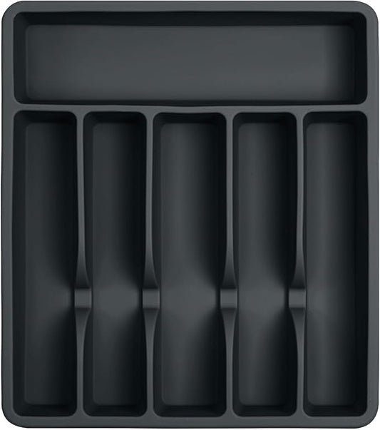 Pantrymade Silicone Silverware Drawer Organizer – Non-Slip Utensil Holder for Kitchen Drawers | Cutlery Tray for Forks, Knives, Spoons & More | Durable, BPA-Free, Easy to Clean – Black