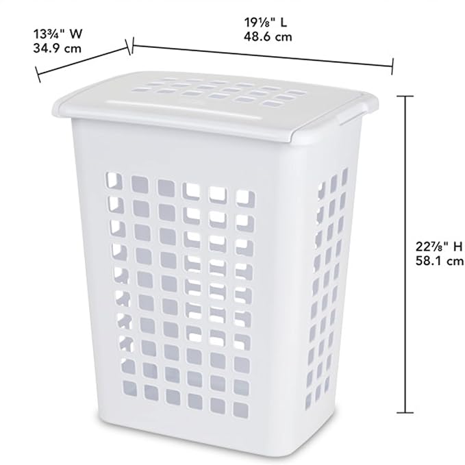 Sterilite Rectangular LiftTop Laundry Hamper with Lid, Handles to Easily Carry Clothes Between the Laundry Room and Bedroom, Plastic, White, 12-Pack