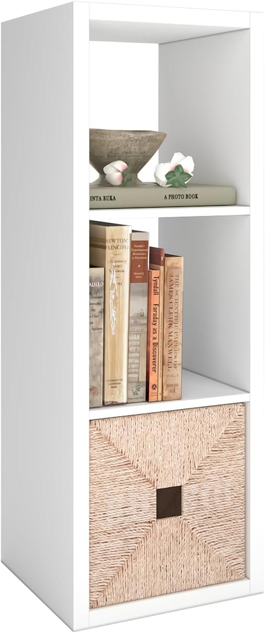 CTESNE【2026 Wooden Thick Frame 3 Cube Storage Organizer Shelf with Anti-Tipping Kits + Reversible Open Back Bookcase, Horizontal and Vertical Dual-use（White,11inch）
