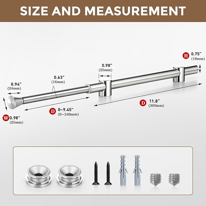 12" Valet Rod for Closet Pull Out, Adjustable Expandable Stainless Steel Valet Rod, Heavy Duty Slide-Out Closet Rod for Hanging Clothes, Suits & Freshly Pressed Items, Silver