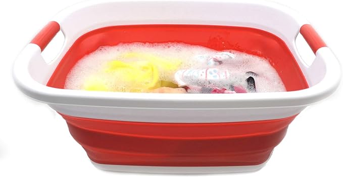 SAMMART Set of 2-31L (8.1 gallon) Collapsible Plastic Laundry Basket -Pop Up Storage Container-Portable Washing Tub - Space Saving Hamper/Basket, Water capacity: 23L (6 gallon) (2, Red)