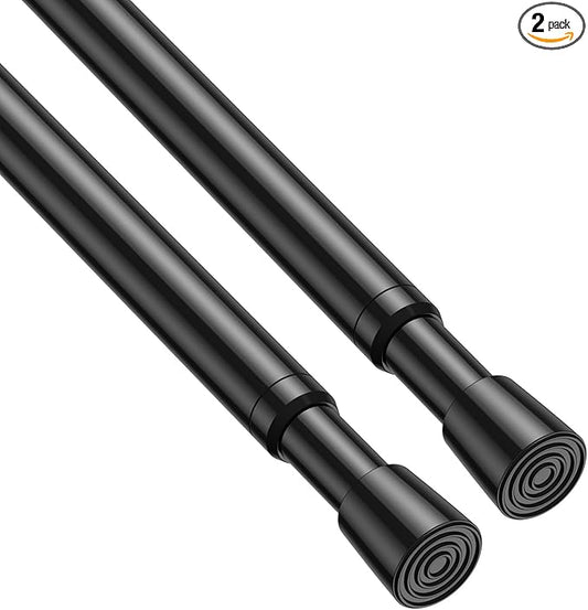 2 Pack Spring Tension Rods 33-59 Inches, 5/8 Inch Diameter Black No Drill Spring Loaded Adjustable Extendable, Small Short Tension Curtain Rod for Windows Kitchen Doorway Closet Cupboard