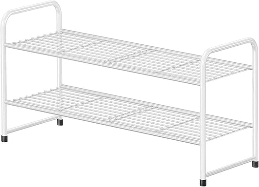 Shoe Rack for Closet, 2 Tier Heavy Duty Metal Shoe Shelf for Entryway, Stackable, White