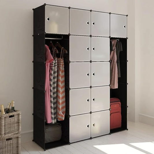 Modular Storage Cabinet Black and White Plastic Large with 14 Compartments for Home Organization and Durable Construction