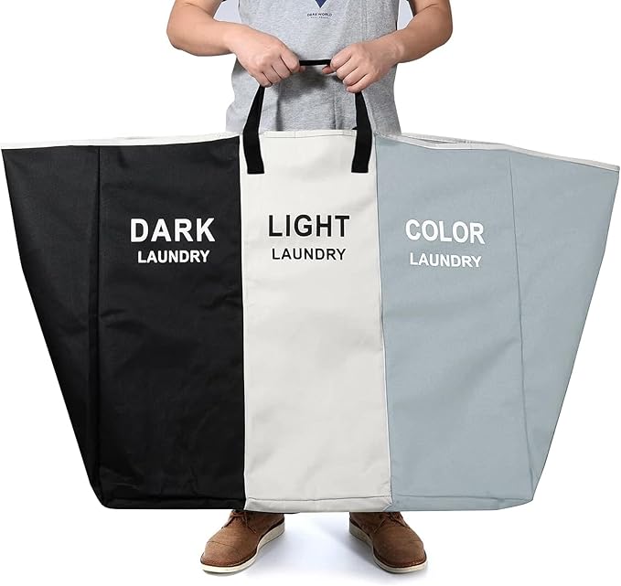168L Laundry Hamper, Large Blanket Storage Basket Sorter 3 Section Bag Organizer for Dirty Clothes - Toys - Towel,15 X 23 X 28 inch Heavy Duty Laundry Cart Baskets (Black and white gray bag)