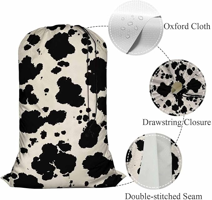Swono Cowhide Drawstring Closure Dirty Clothes Bag Organizer, Heavy Duty Large Laundry Bag, Animal Skin Camouflage Mammals Fur Rip-Stop Bags for Camp Travel, Machine Washable, Wildlife